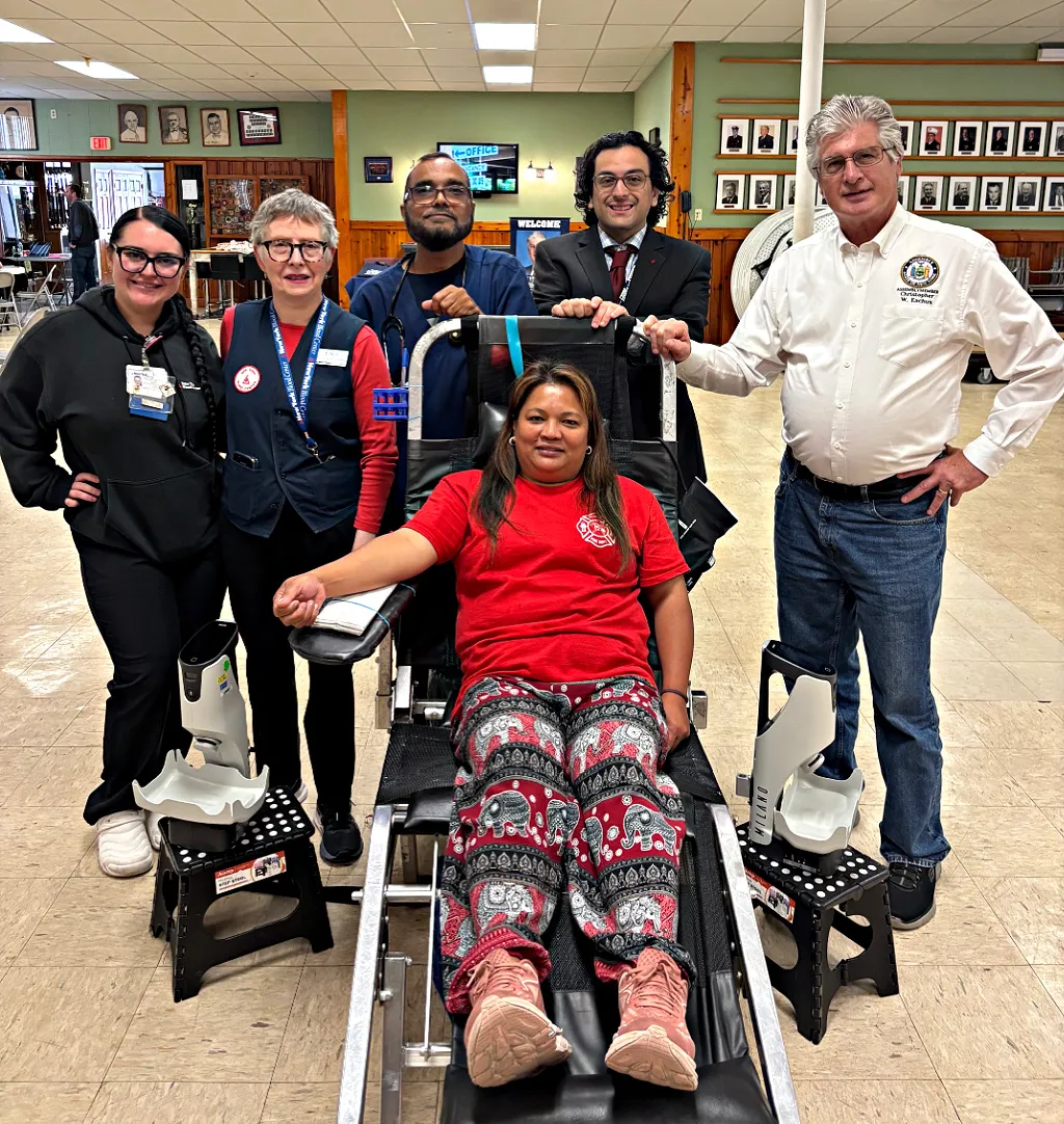 New York State Assemblyman Chris Eachus visiting Highland Falls Fire Department's blood drive